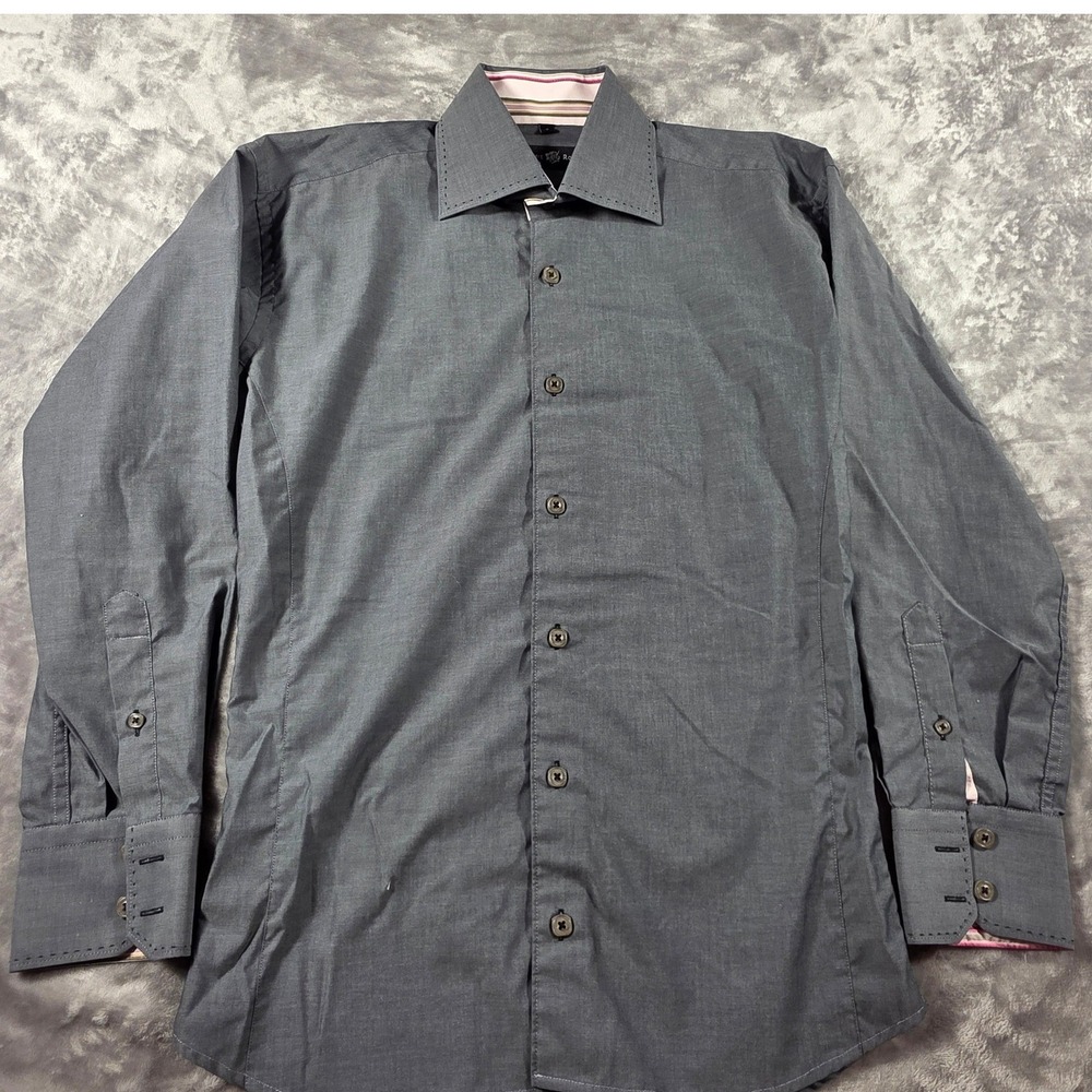 Stone Rose Button Down Shirt Mens Size 3 Medium Gray Non Iron Slim‎ Tailored Fit